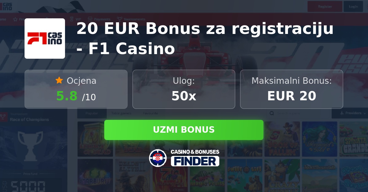 Wizualizacja bonusu rejestracyjnego F1 Casino